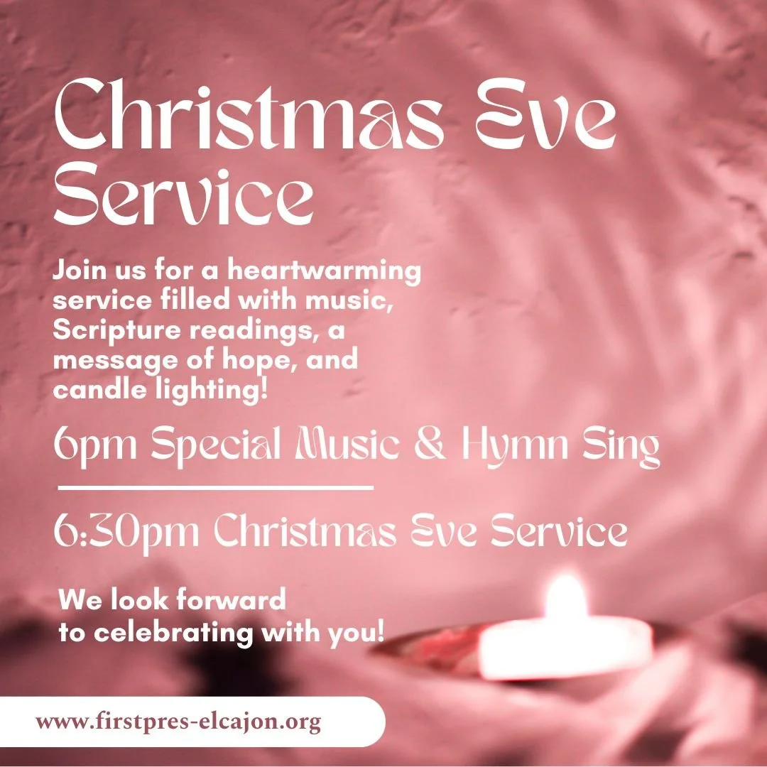Join us this Christmas Eve! Experience a heartwarming service with music, Scripture, a message of hope, and candle lighting.
6:00pm - Hymn Sing
6:30 pm &ndash; Christmas Eve Service
Activity bags for kids &amp; childcare available (up to age 4).
We l