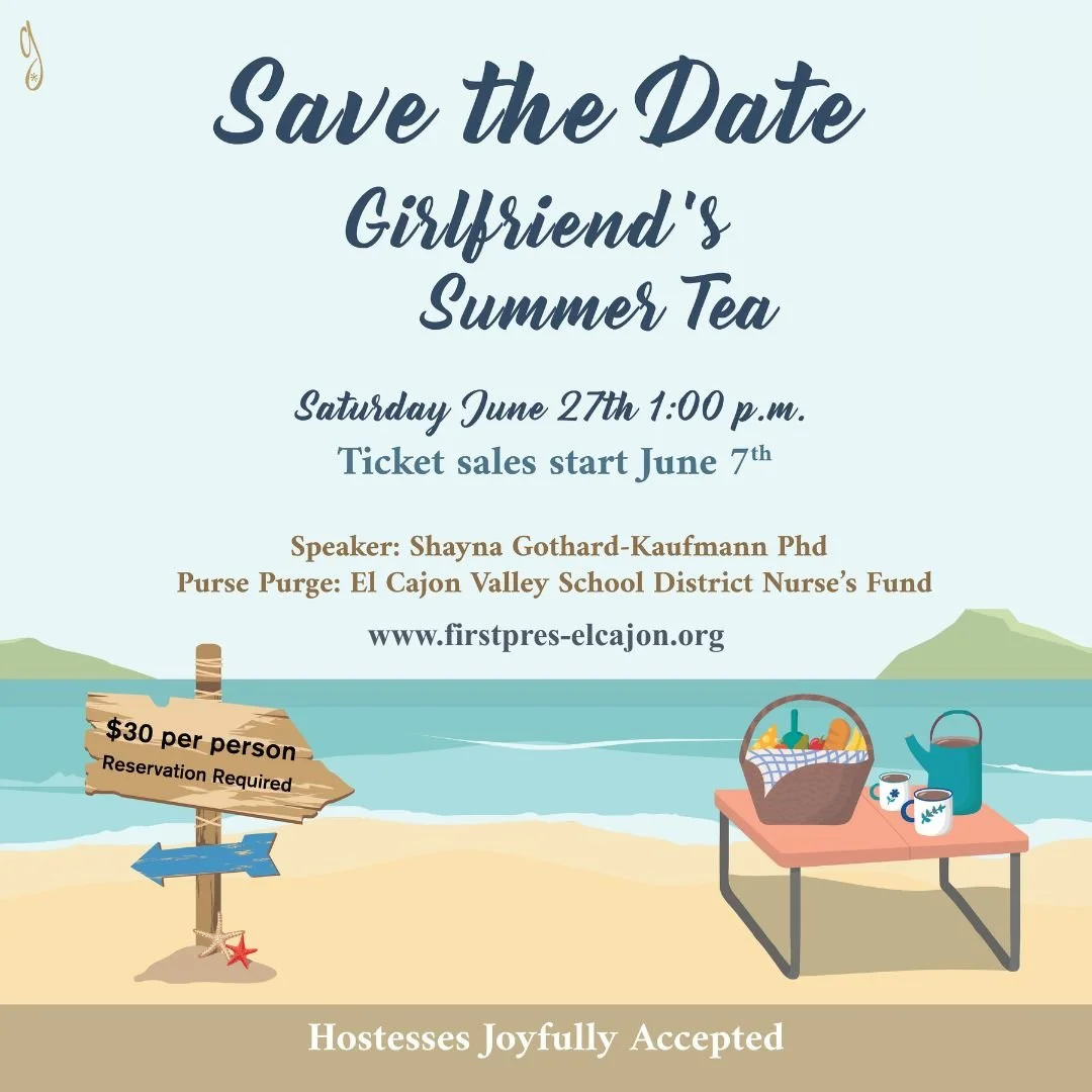Join us for the Girlfriends&rsquo; Summer Tea, in Richardson Hall featuring a delightful tea and special guest speaker Dr. Shayna Kaufmann, PhD. Tickets will go on sale after church on Sunday, June 7, and reservations are required. Tickets are $30. O