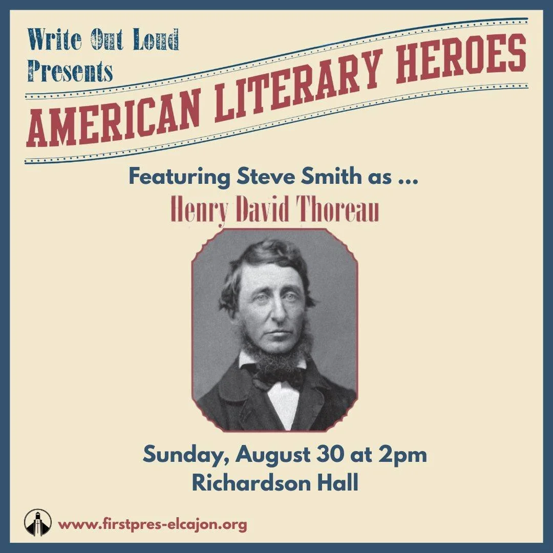Join us on Sunday, August 30 at 2pm in Richardson Hall for &ldquo;Ripples from Walden Pond,&rdquo; a one-person play produced by Write Out Loud featuring Steve Smith as Henry David Thoreau. Part of the American Literary Heroes series, the performance