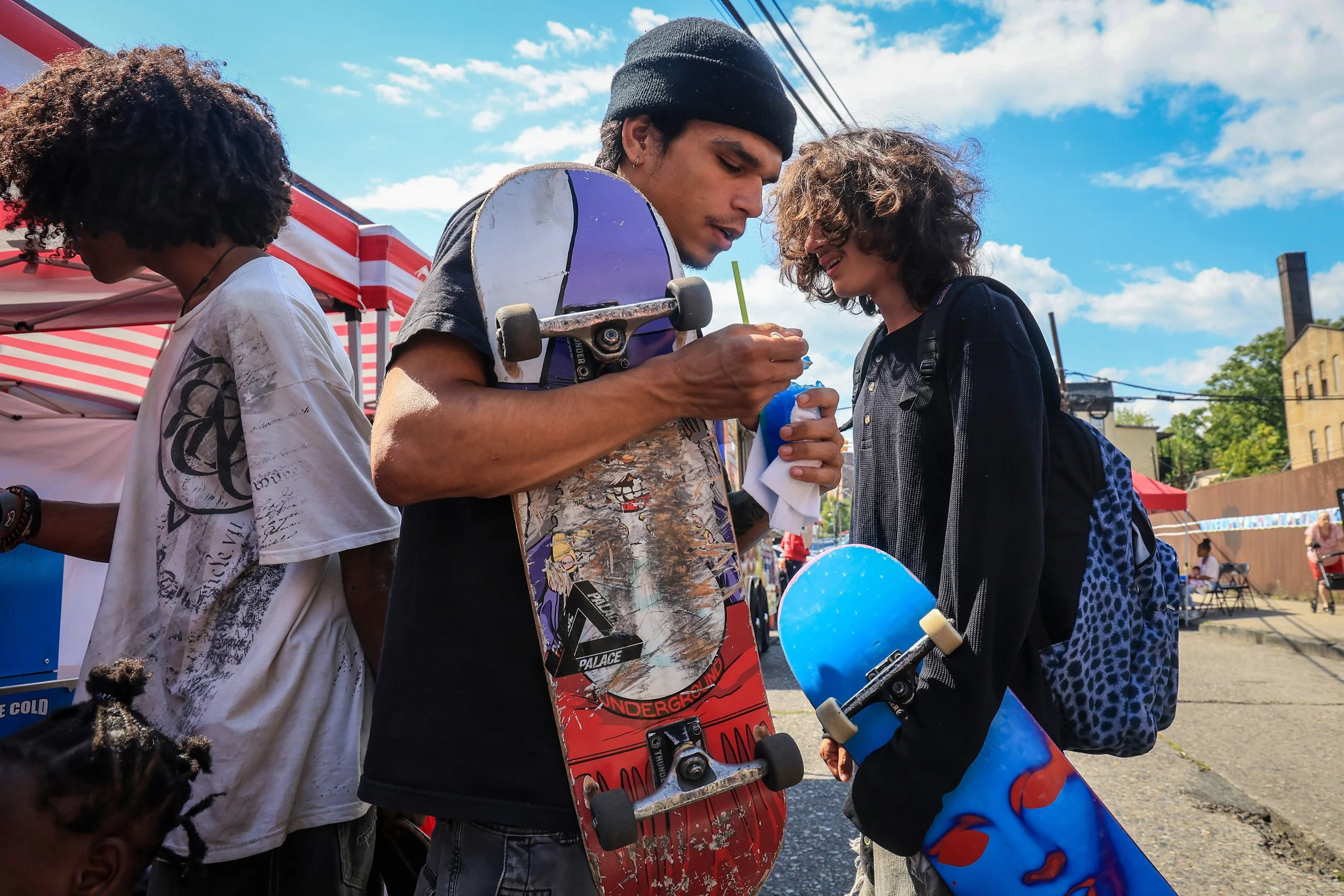 PATERSON, N.J. | Sept. 13, 2025: A group of young skateboarders gather outside SOLID, a Paterson-based nonprofit dedicated to supporting youth through skateboarding, art, and mentorship. Funded in part by New Jersey’s Community-Based Violence Interve