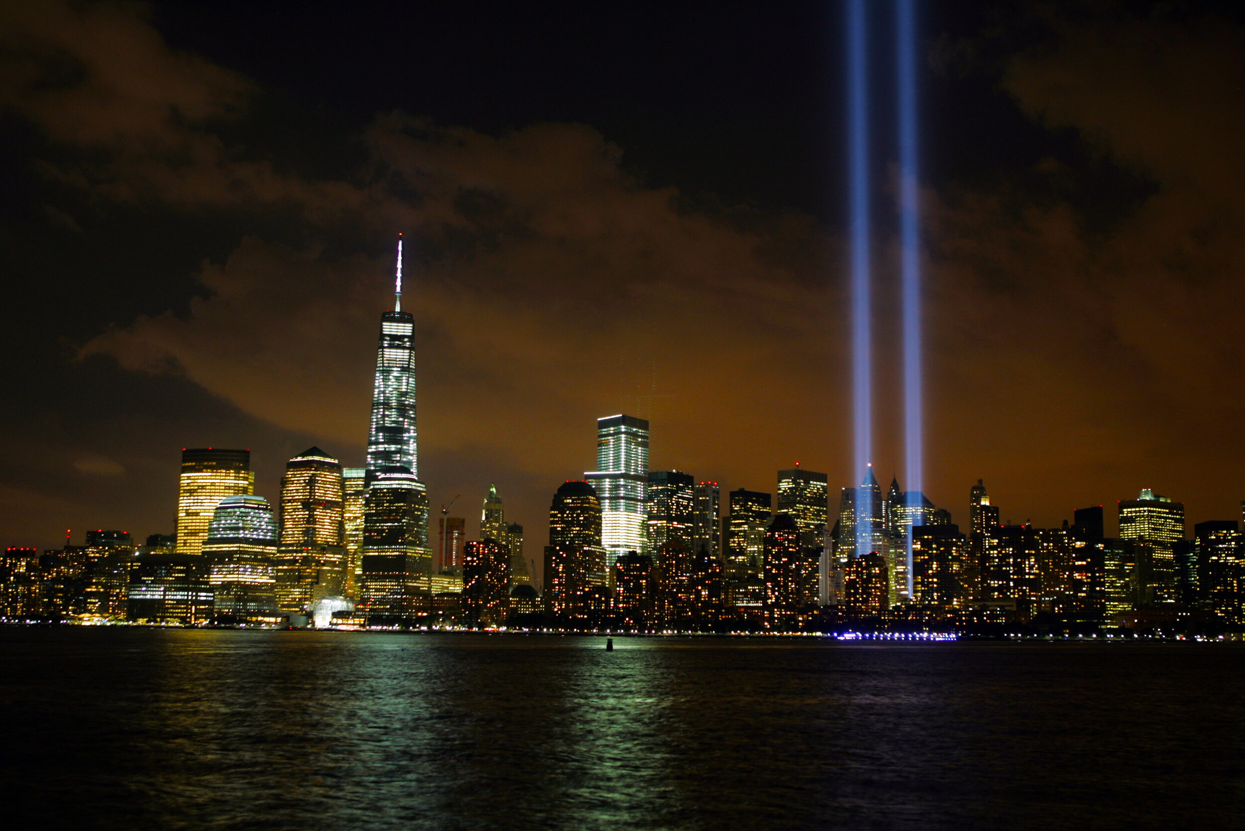 2014 The twin blue lights that appear each year on September 11th in New York City, symbolizing the Twin Towers of the World Trade Center, are known as the "Tribute in Light.