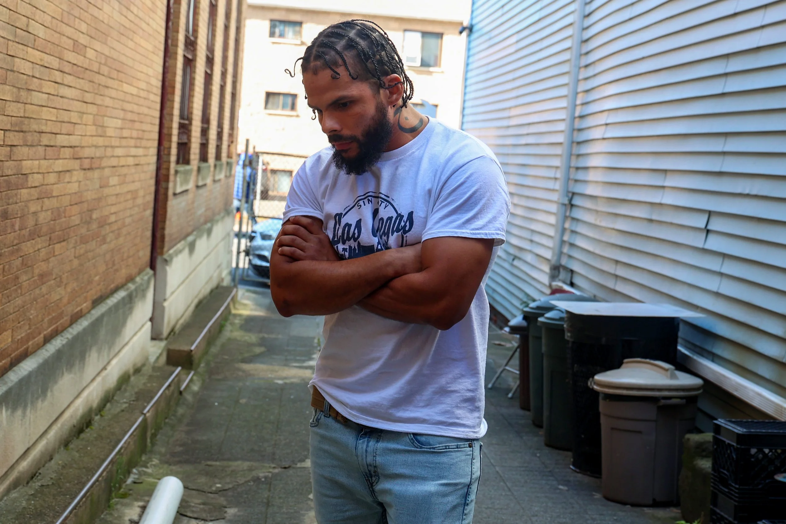 Alexander Cotto, 24, from Camden stopped in to say hi and pay respects at Ike and Randy's Boxing Gym. Cotto was in recovery living at Eva's kitchen a few years ago when he discovered the gym and was turned on to boxing. Although he's not currently fi