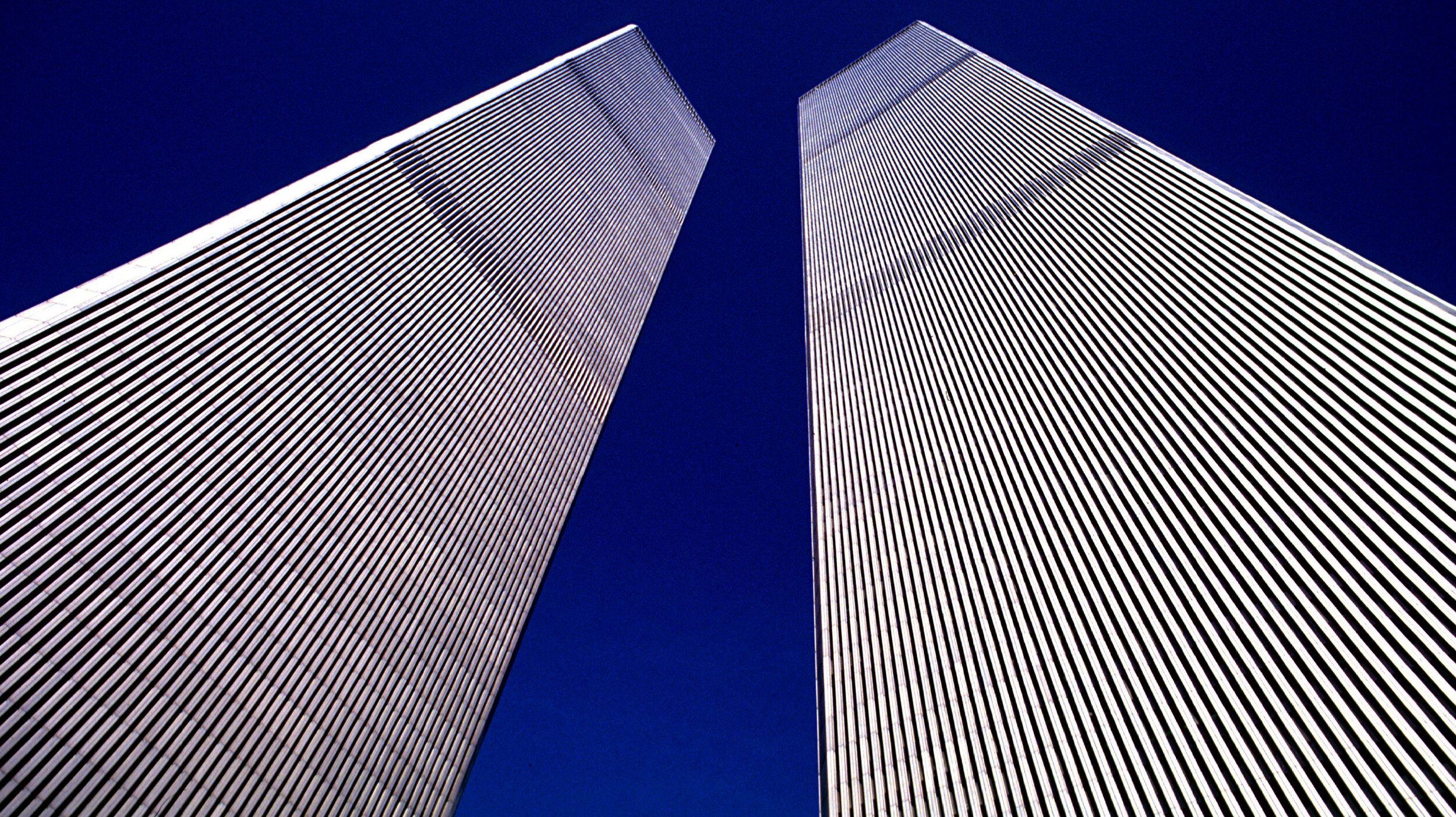Circa 1992: Looking up at the The World Trade Center towers