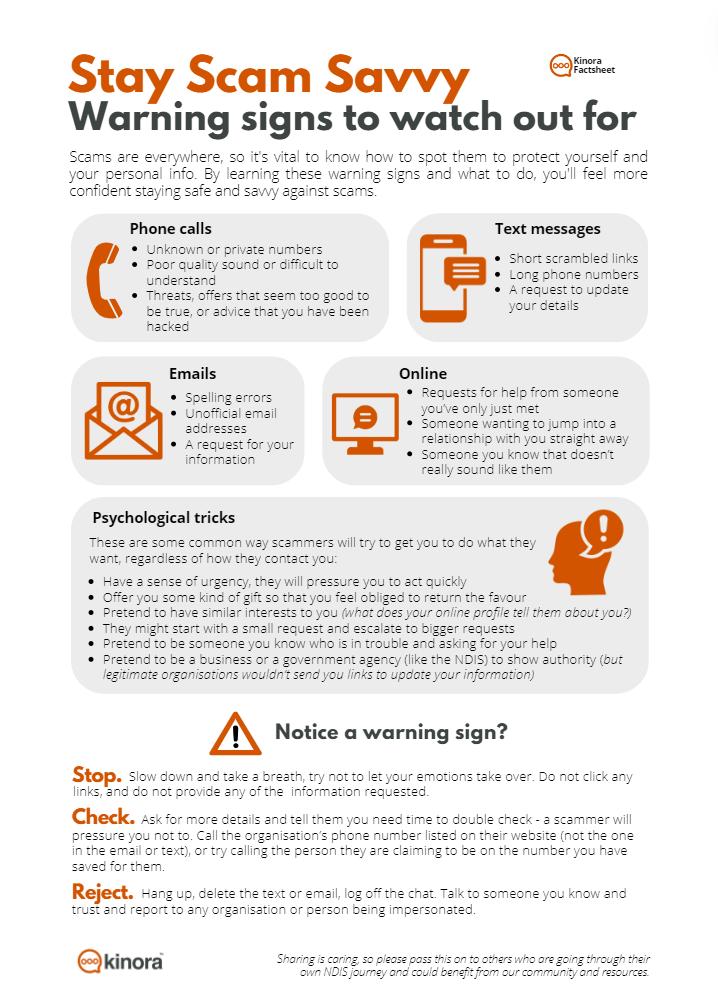 Stay Scam Savvy Warning signs to watch out for factsheet