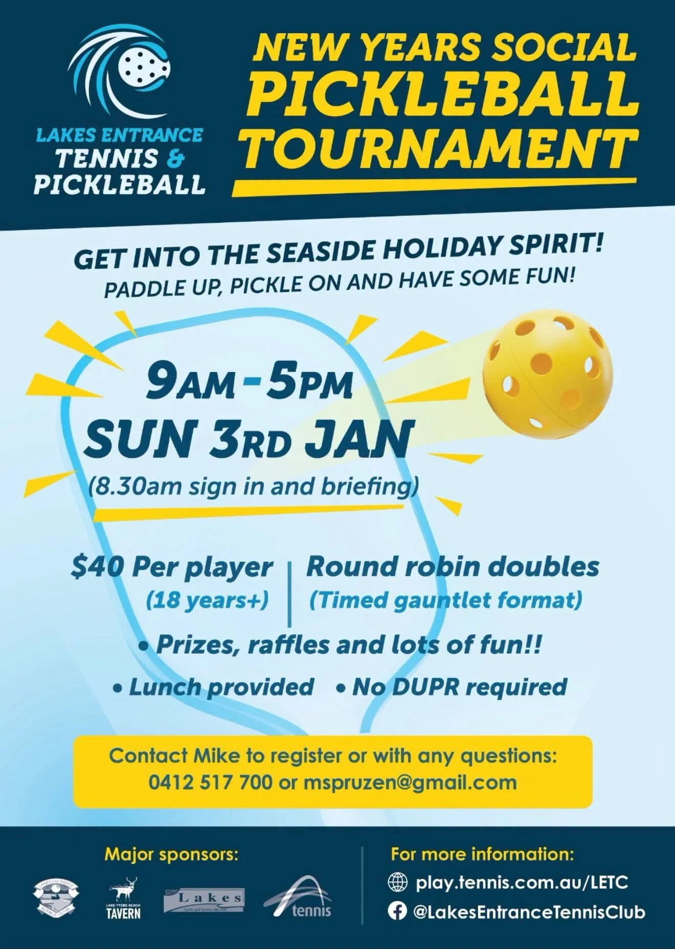 Lakes Entrance New Year’s Social Pickleball Tournament 2027