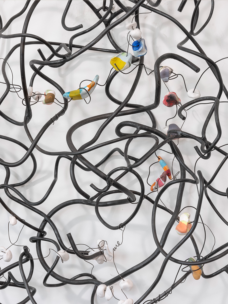   In the Mix (detail)  , 30 x 33 x 10 in   2026, Steel, wire, clay, paint  