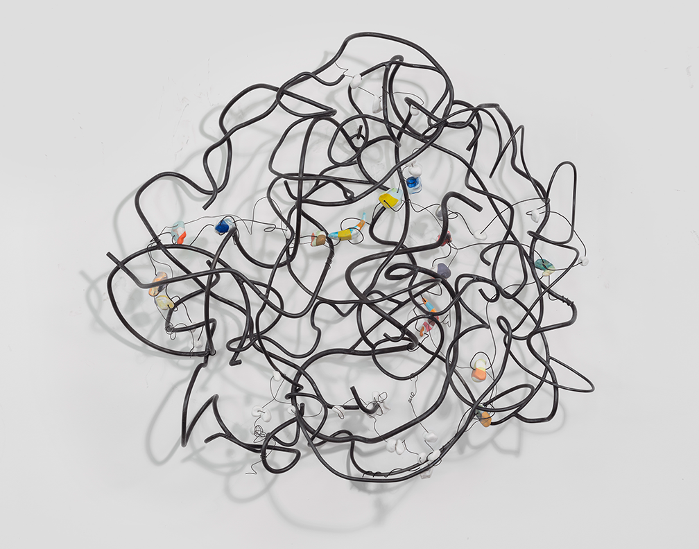   In the Mix , 30 x 33 x 10 in   2026, Steel, wire, clay, paint  