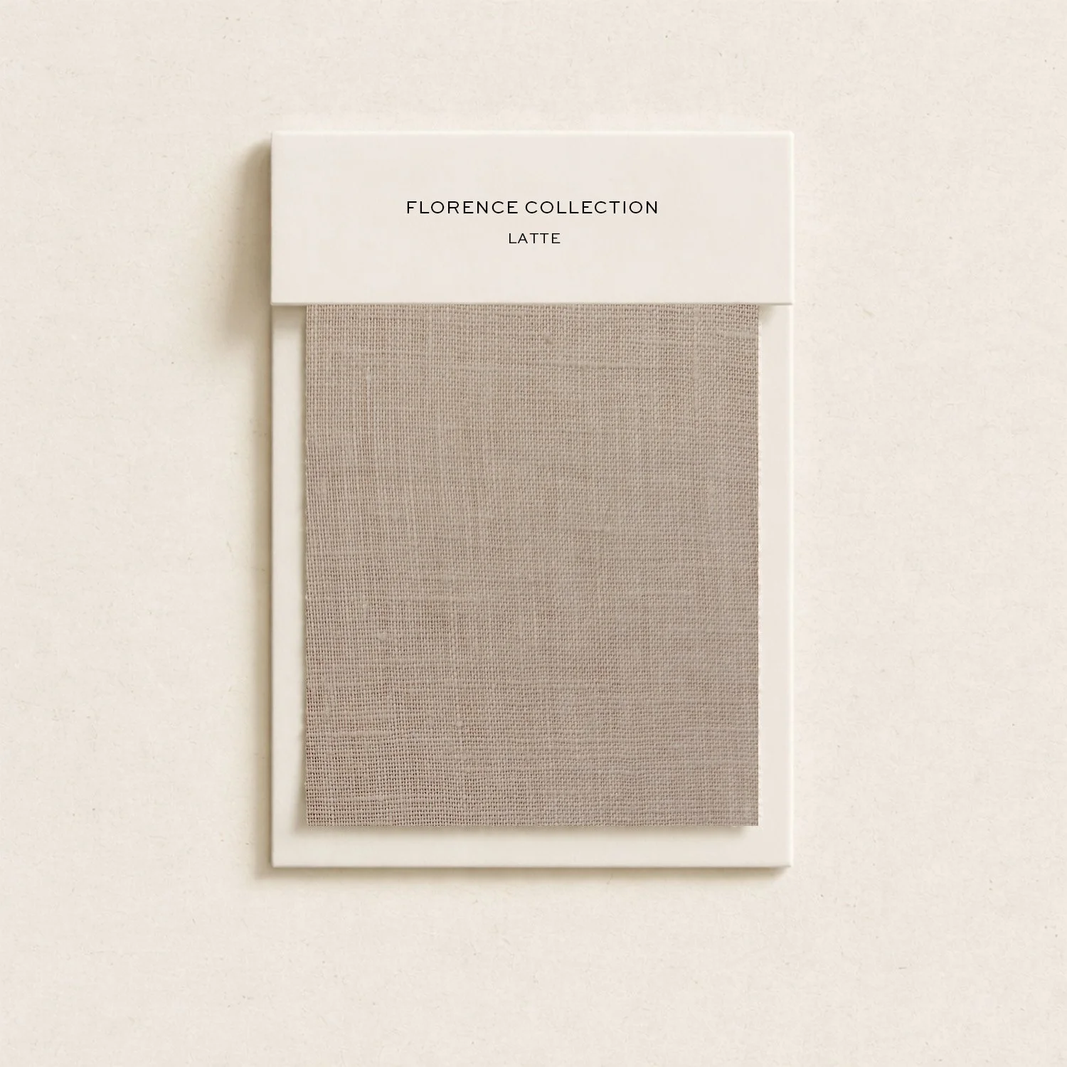 A fabric sample swatch labeled 'Florence Collection Latte' displayed on a white background.