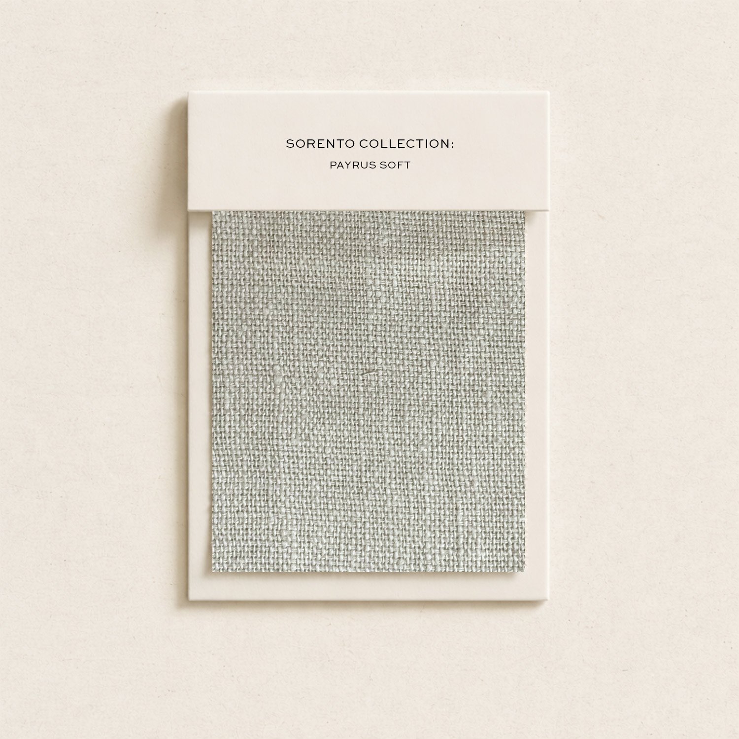 Swatch sample of a textured, off-white fabric for the Sorento Collection Payrus Soft.