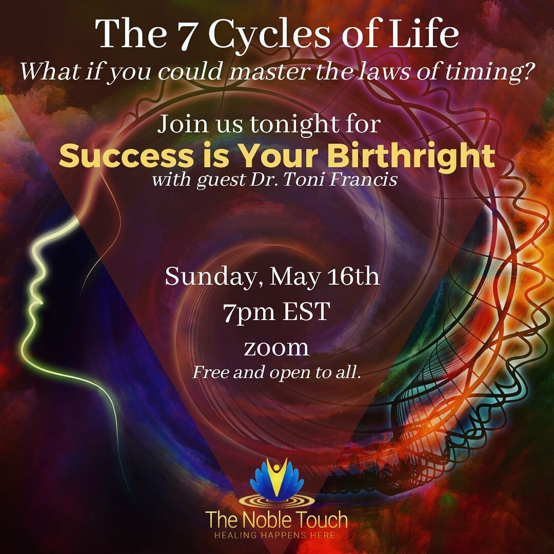 What if you could master the Laws of Timing to create the life you want?
_____
Join us tonight at 7 pm, for a special &quot;Success Is Your Birthright&quot; Online Seminar with Dr. Toni Francis, who will give an introduction on The 7 Cycles Of Life C