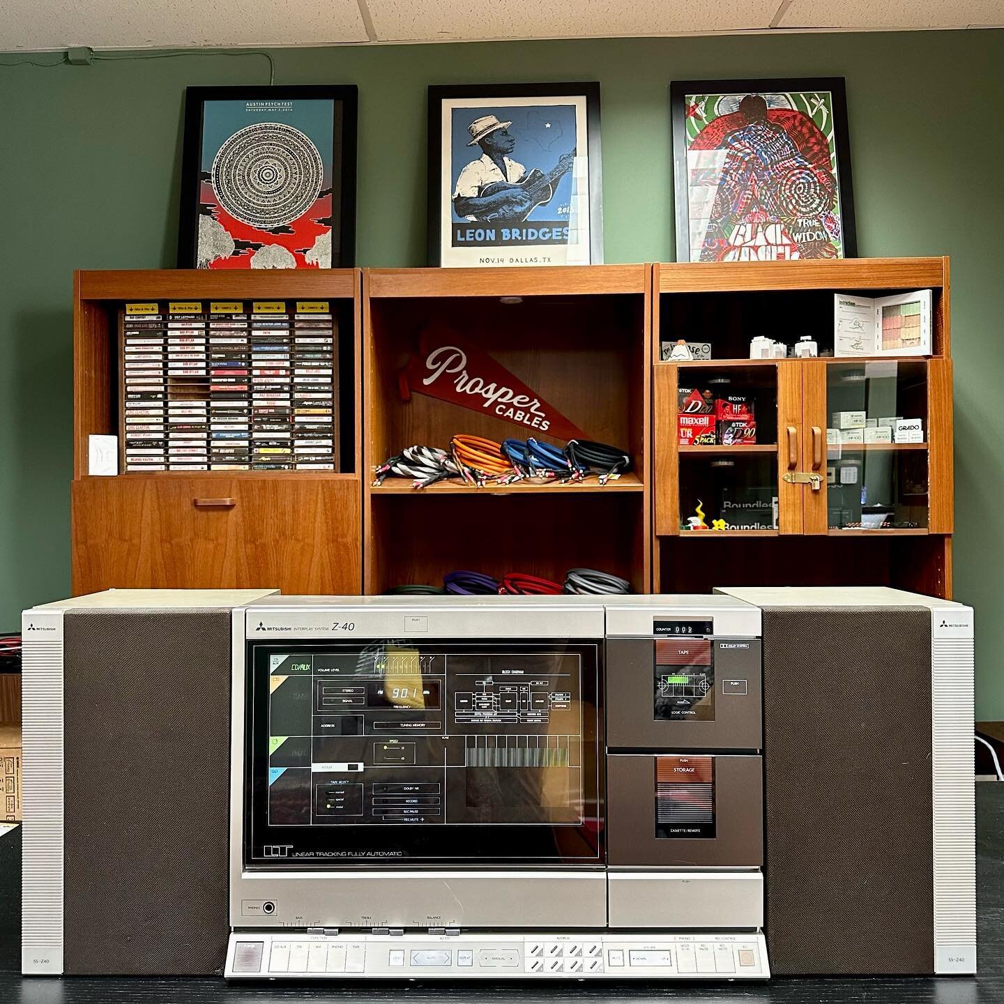 [AVAILABLE] Today we offer one of the most rare &lsquo;80s pieces we&rsquo;ve ever had here at the shop. This Mitsubishi Z-40 system features a vertical turntable, cassette deck, receiver, and includes matching speakers (although it&rsquo;s not requi