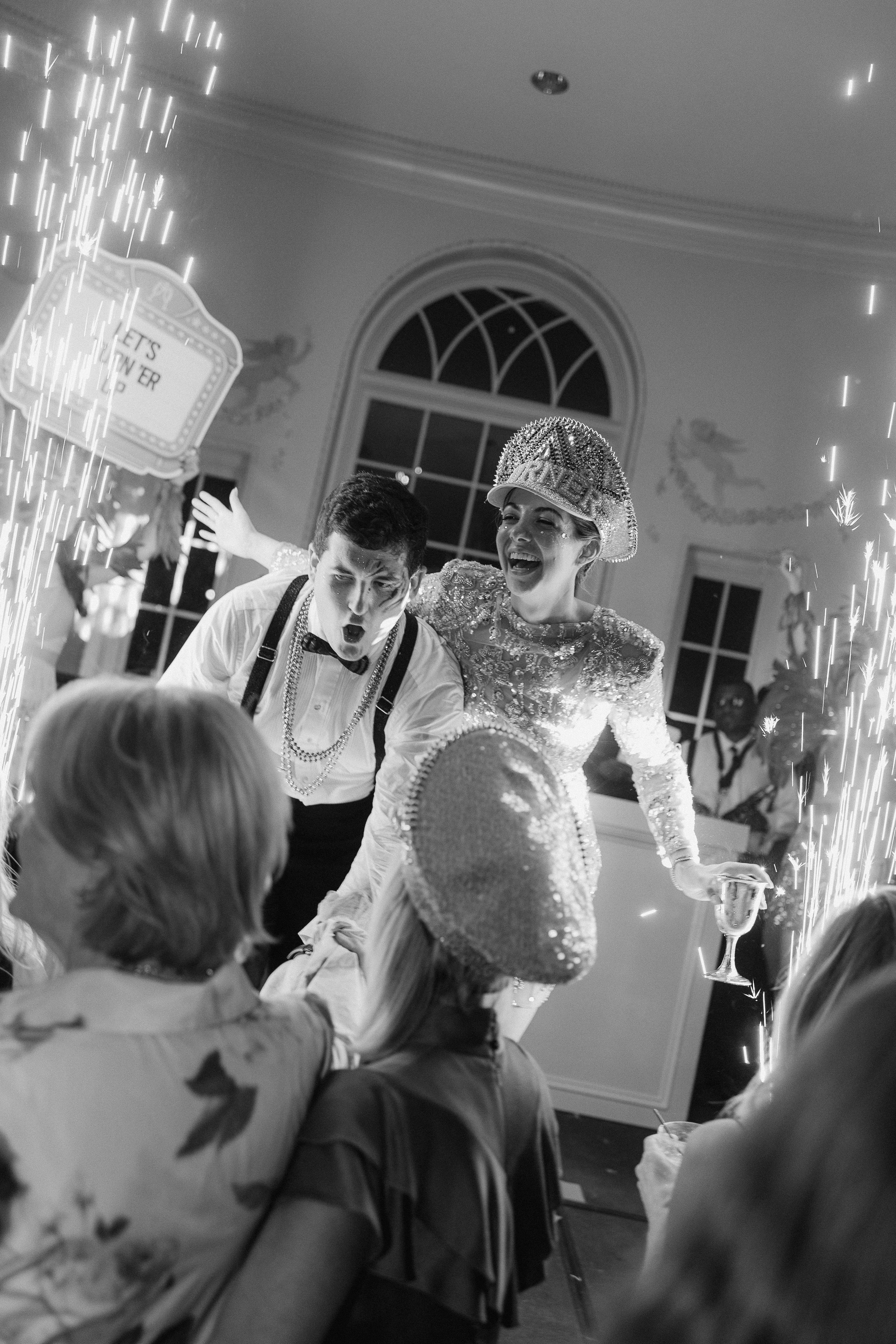 wedding reception with cold sparks
