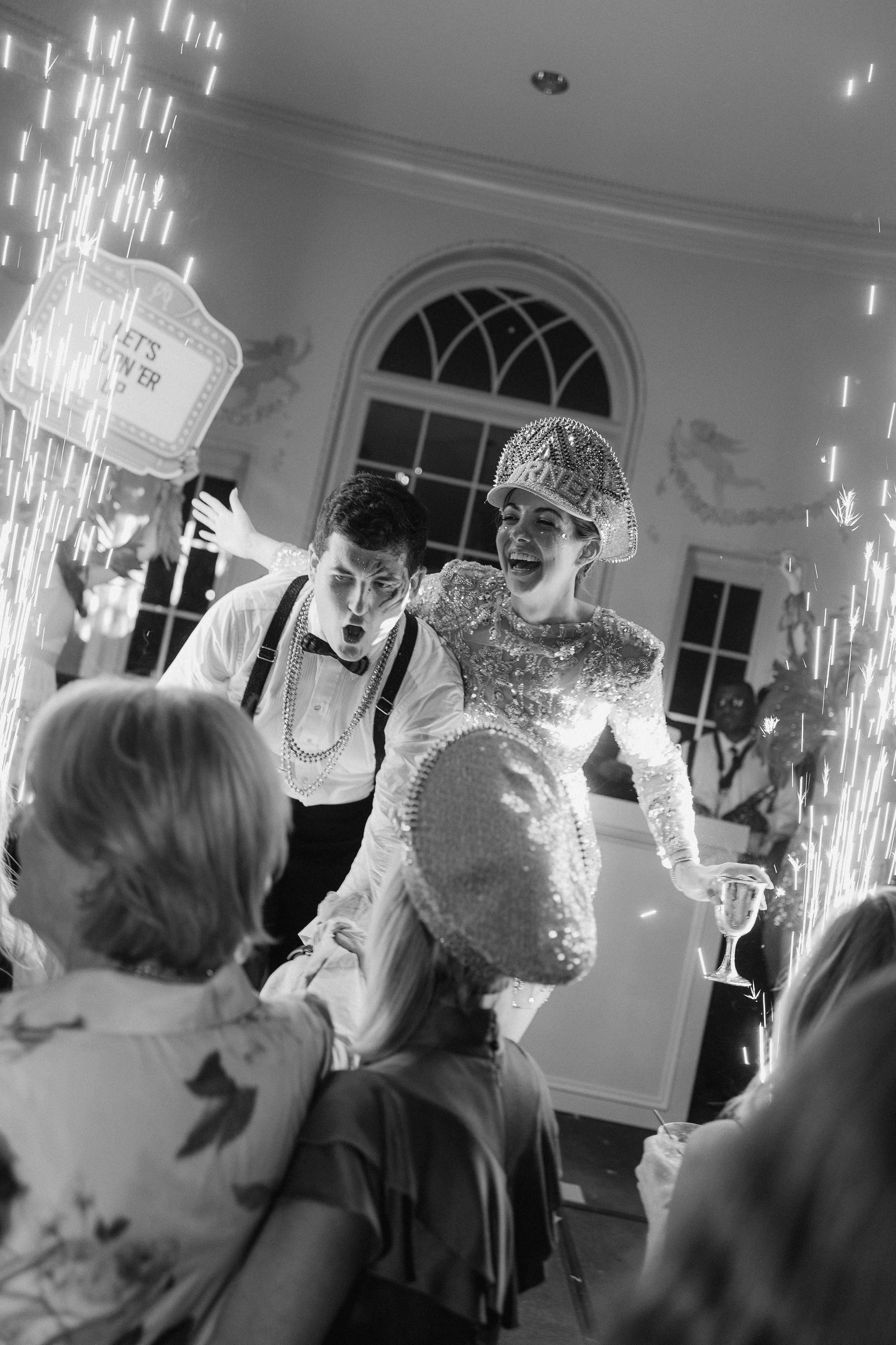 wedding reception with cold sparks