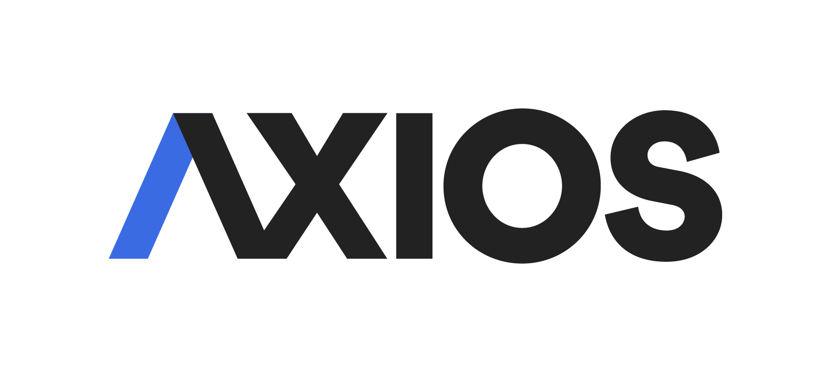 The logo of Axios, featuring the word 'Axios' in bold black letters with a blue slash through the letter 'A'.