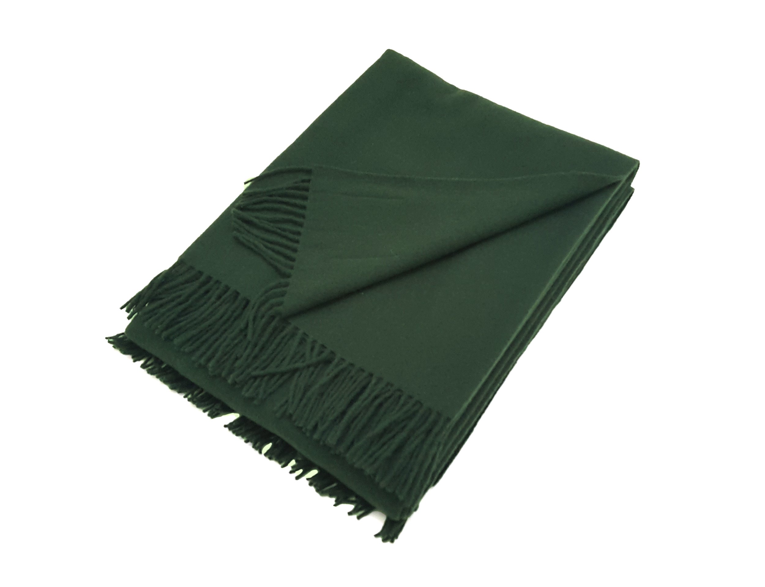 CLASSIC THROW - 75% Wool/25% Cashmere. Soft fringed throw. Colour: Green.