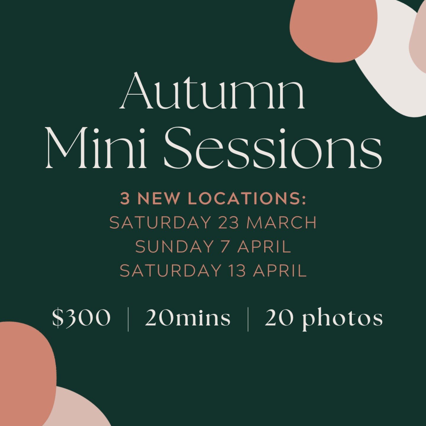 I can&rsquo;t believe we&rsquo;re already in autumn, and another round of Mini Sessions is on the horizon! And this time I&rsquo;ve got THREE new locations to share with you! Swipe for the details and to book, follow the link in bio. 
All sessions ar