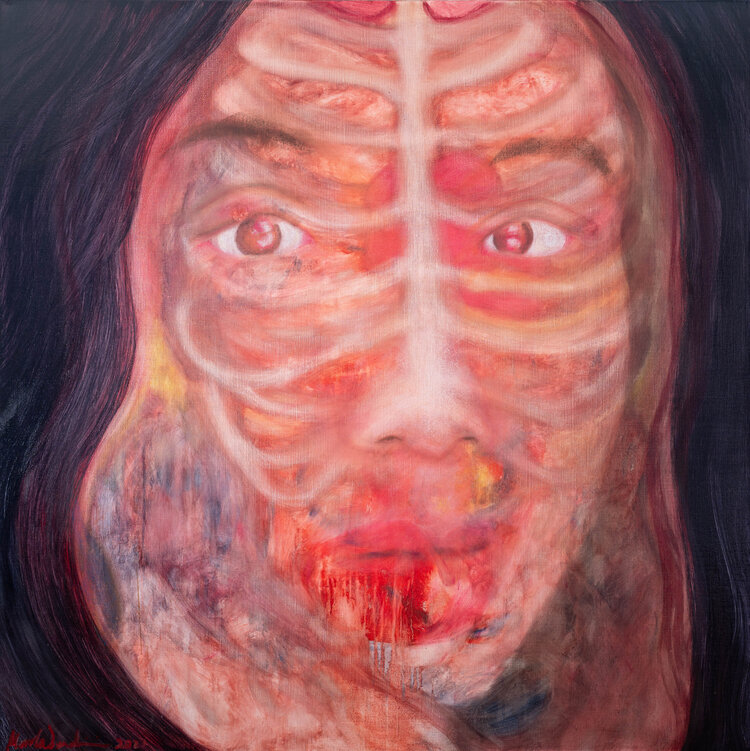 Marla Bendini, The Eyes Are The Nipples Of The Face, 2021. Oil and pastel on linen, 122 x 122cm.