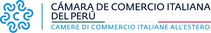 Logotipo de la Cámara de Comercio Italiana en Peru con texto en español e italiano.