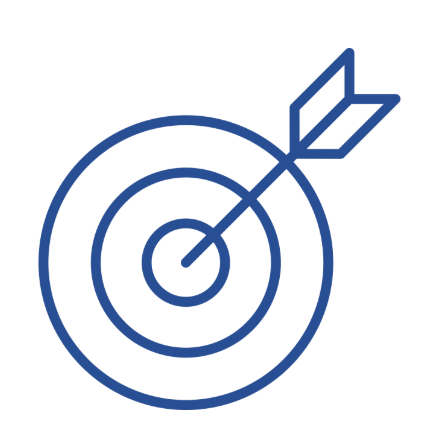 Skisse av en målskive med en pil som treffer midt i sirkelen.