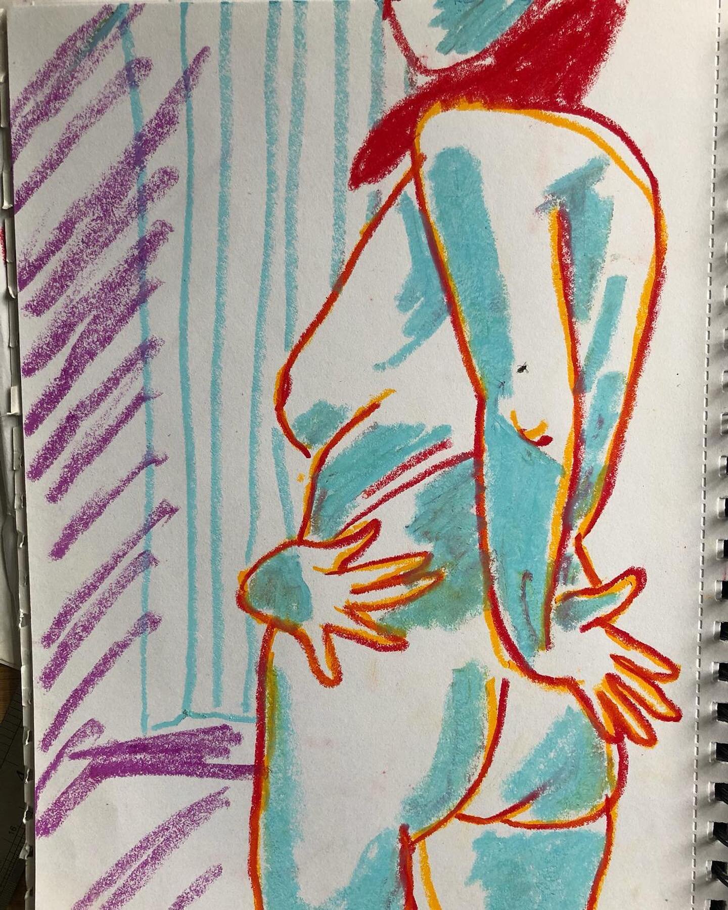 Another lovely colourful drawing by @jacekzmarz to complete the triptych ~ fab complementary colours 

#drawn #Chorus #LifeDrawing #model #session #community #art #quarantine #life #nudes #drawing #pencil #colour