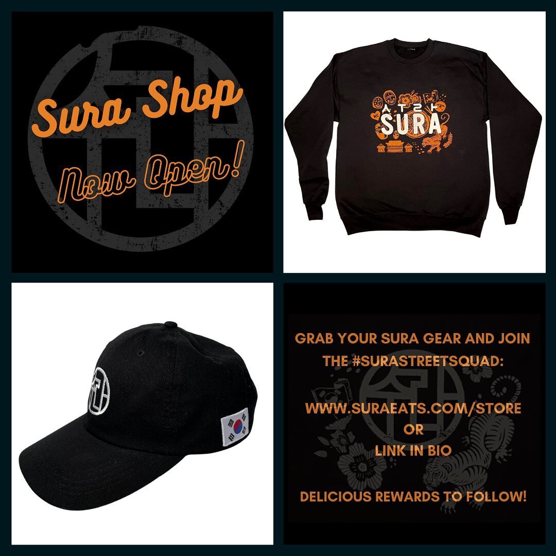 SURA SHOP.
Is NOW OPEN! Shop at link in bio for your #surastreetsquad gear. For in-store pickups (apparel only), HAVE A BIBIMBAP ON US! 
We are super excited to release our apparel to you. We know these are going to look good on you. Thank you for al