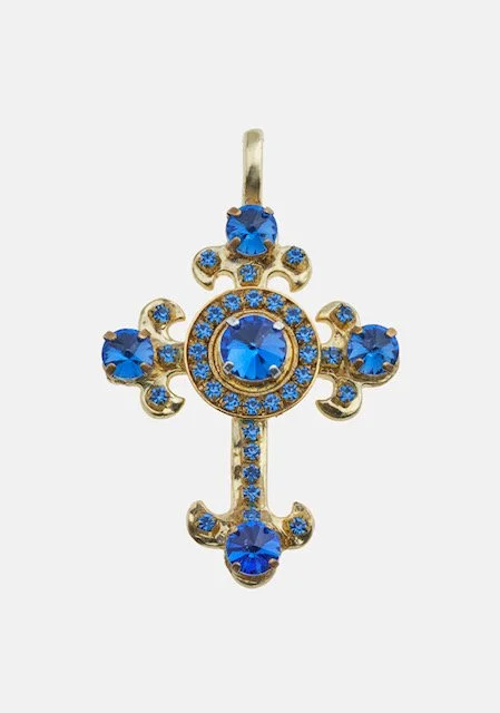 Handmade Gold Cross Pendant Blue