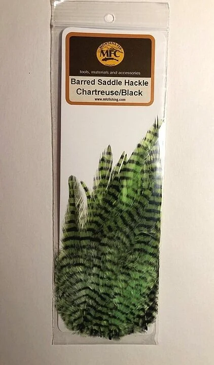 Montana Fly Company Saddle Hackle - Chartreuse Barred Black - Spring Creek Fly Fishing