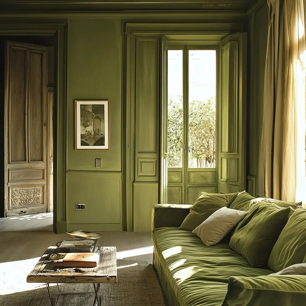 #olivegreen #livingroominspo #olivengr&uuml;n #interiordesign #green #midjourney #gr&uuml;n #ai #olivegreenstudio #mediterranean #olive #k&uuml;nstlicheintelligenz #greenstudio #almey