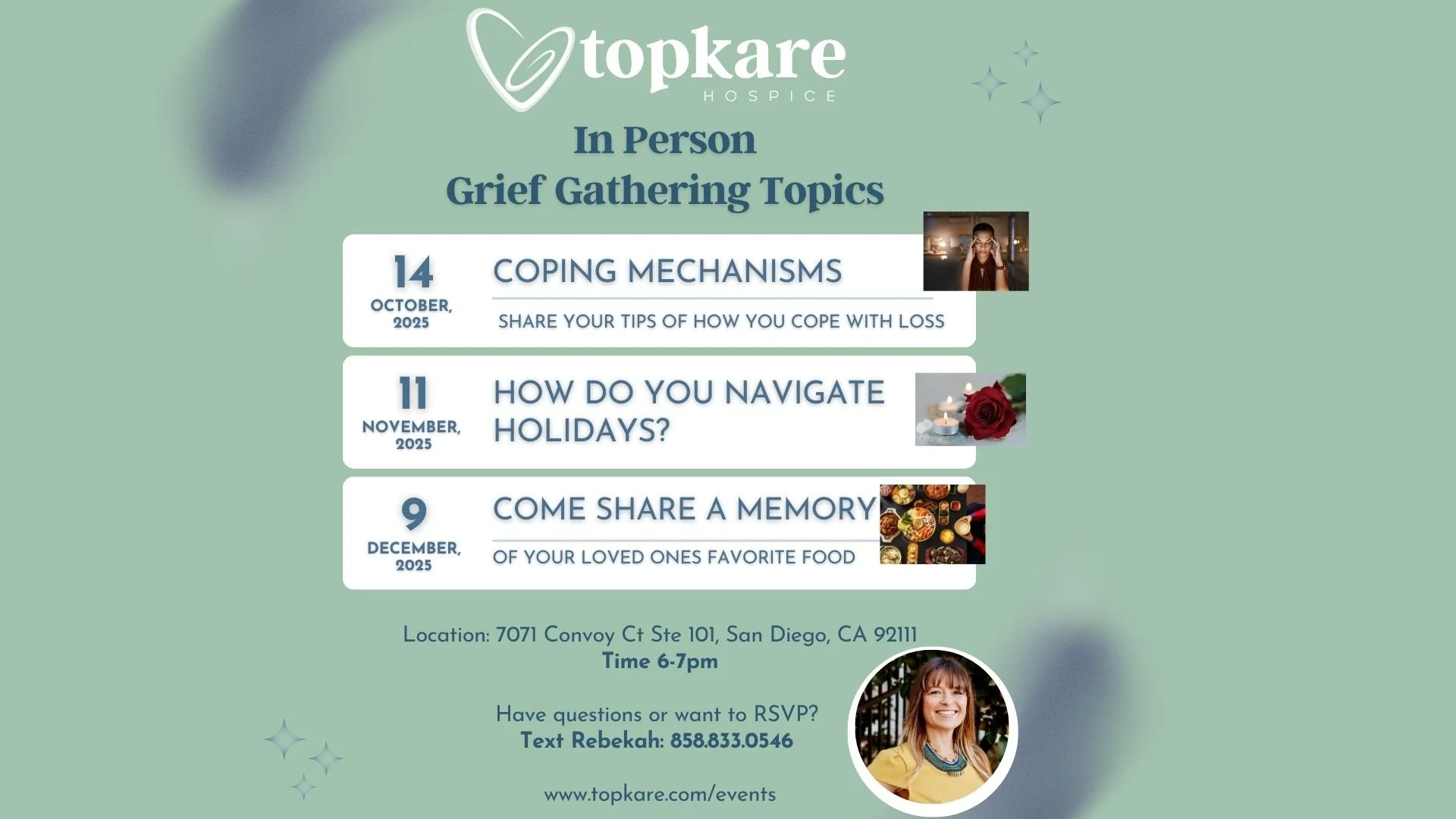 FREE Monthly Community Grief Gathering for October-Share your tips and coping mechanisms that helps you navigate grief!