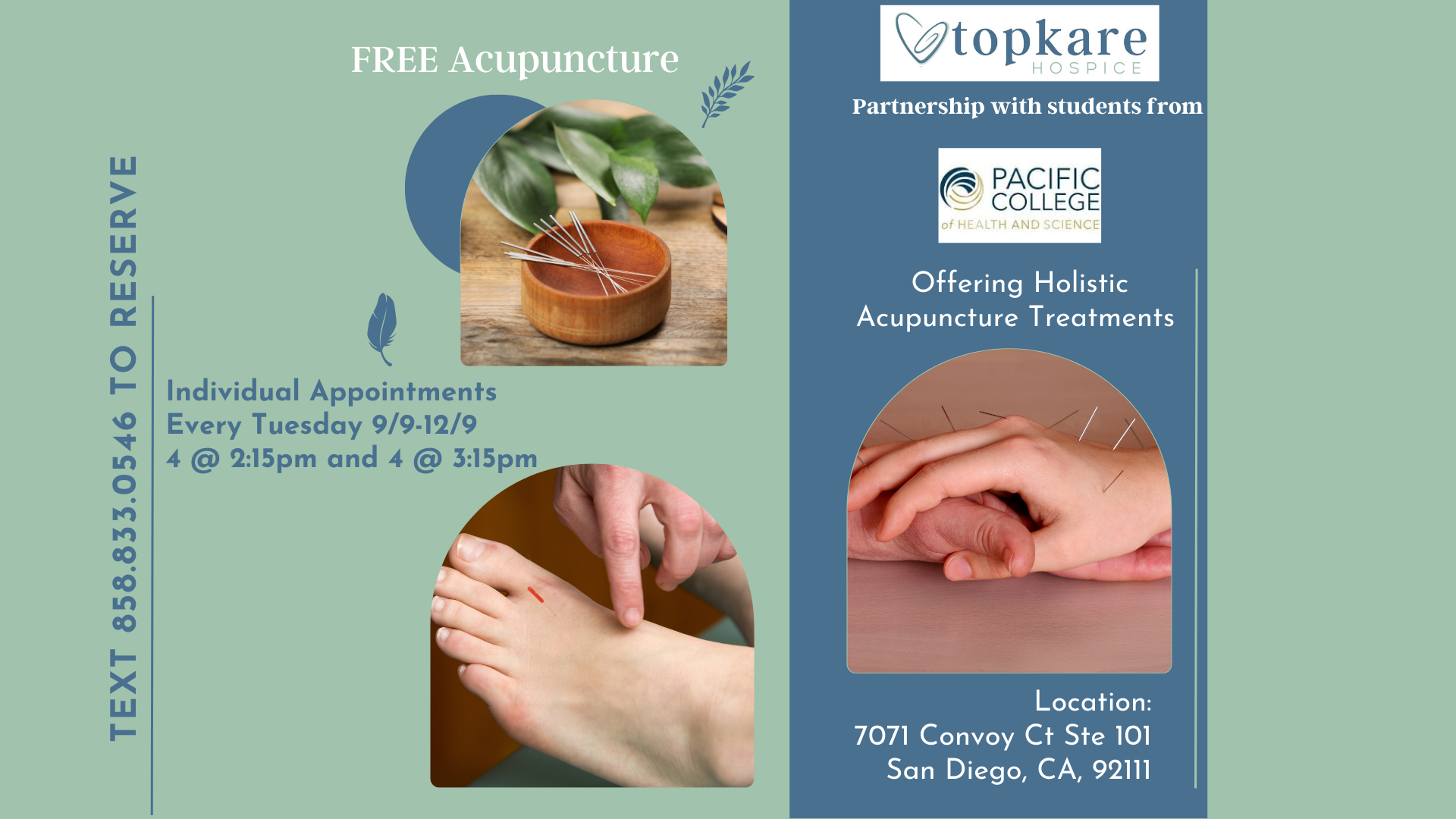 Free Individual Acupuncture *Every Tuesday 4@2:15pm, 4@3:15pm