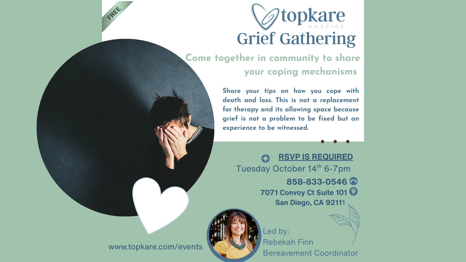 FREE Monthly Community Grief Gathering for October-Share your tips and coping mechanisms that helps you navigate grief!
