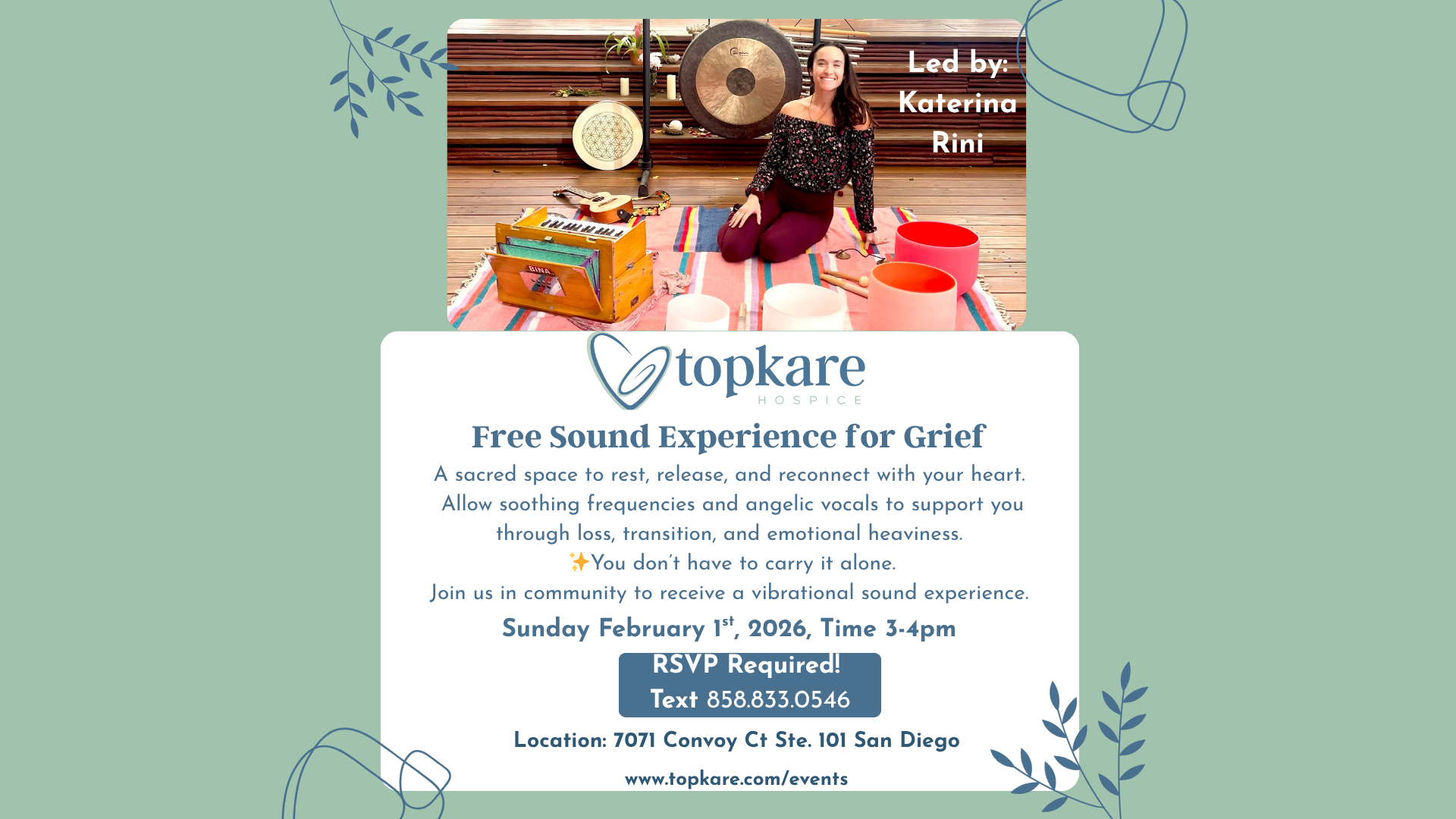 FREE MONTHLY COMMUNITY SOUND EXPERIENCE FOR GRIEF 