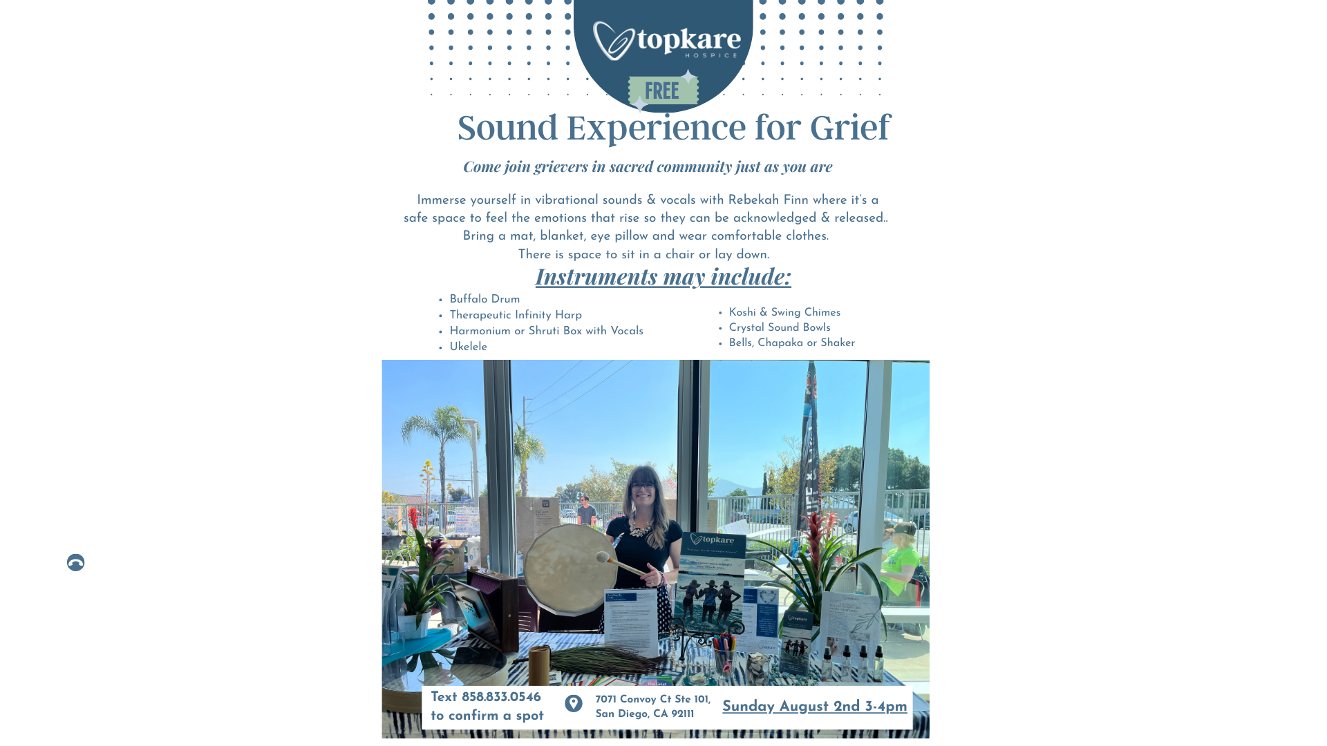 FREE MONTHLY COMMUNITY SOUND EXPERIENCE FOR GRIEF 