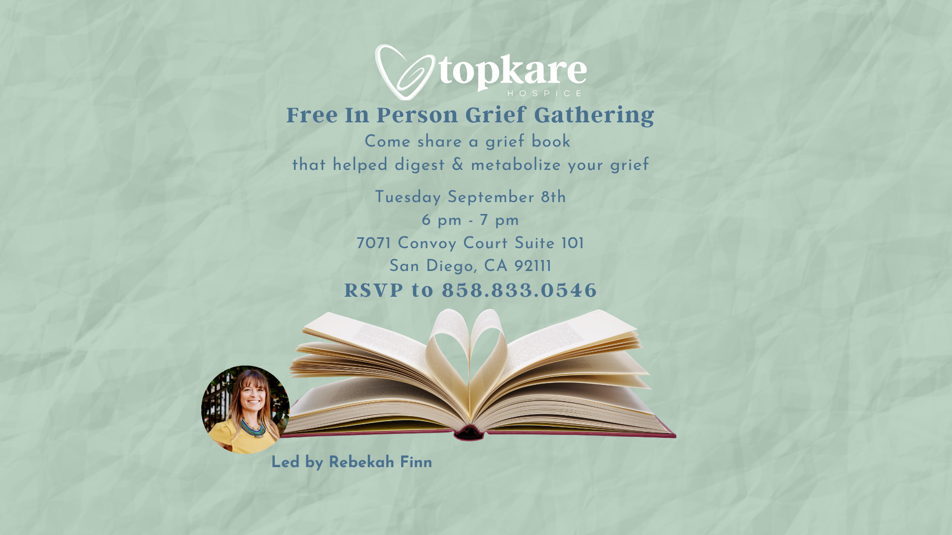 FREE Monthly Community Grief Gathering for September-Come share a grief book that has provided support to you while grieving.