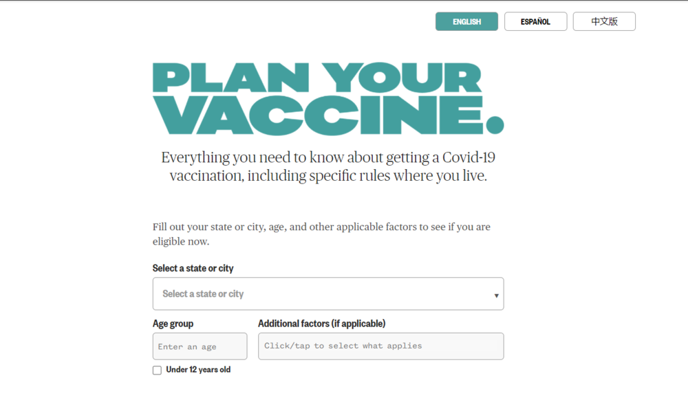 “Plan Your Vaccine” homepage (Courtesy of NBC News)