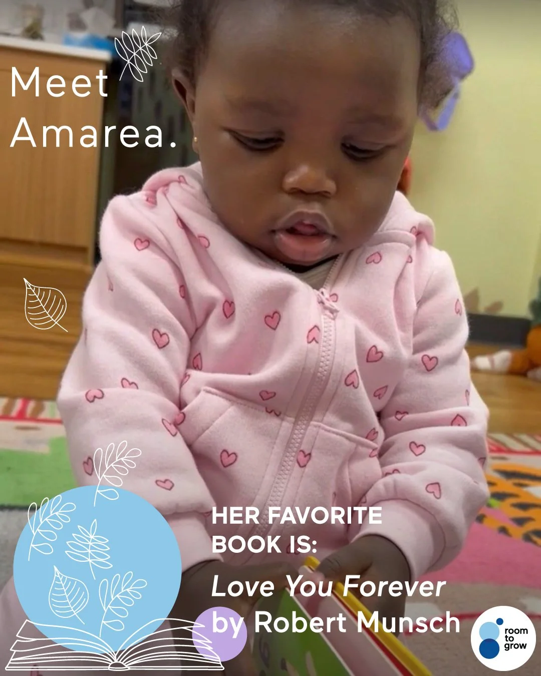Meet Amarea. 📖 Her favorite book is Love You Forever by Robert Munsch. Her and her mom&rsquo;s favorite time to read together is at night before bed, when everything is calm and cozy and it&rsquo;s just the two of them sharing that special moment.


