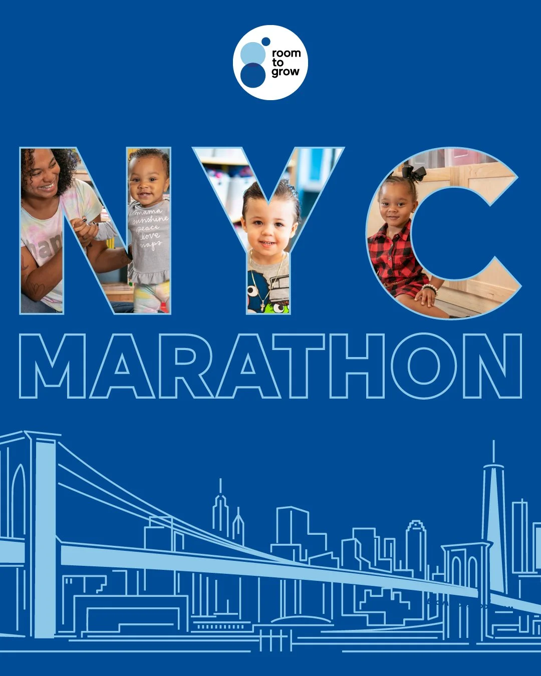 🏃&zwj;♀️ The race of a lifetime &mdash; with purpose. 

On November 1, Team Room to Grow will take on the TCS New York City Marathon as it celebrates 50 years of its iconic five-borough course. We have 10 bibs for this milestone race &mdash; and we&