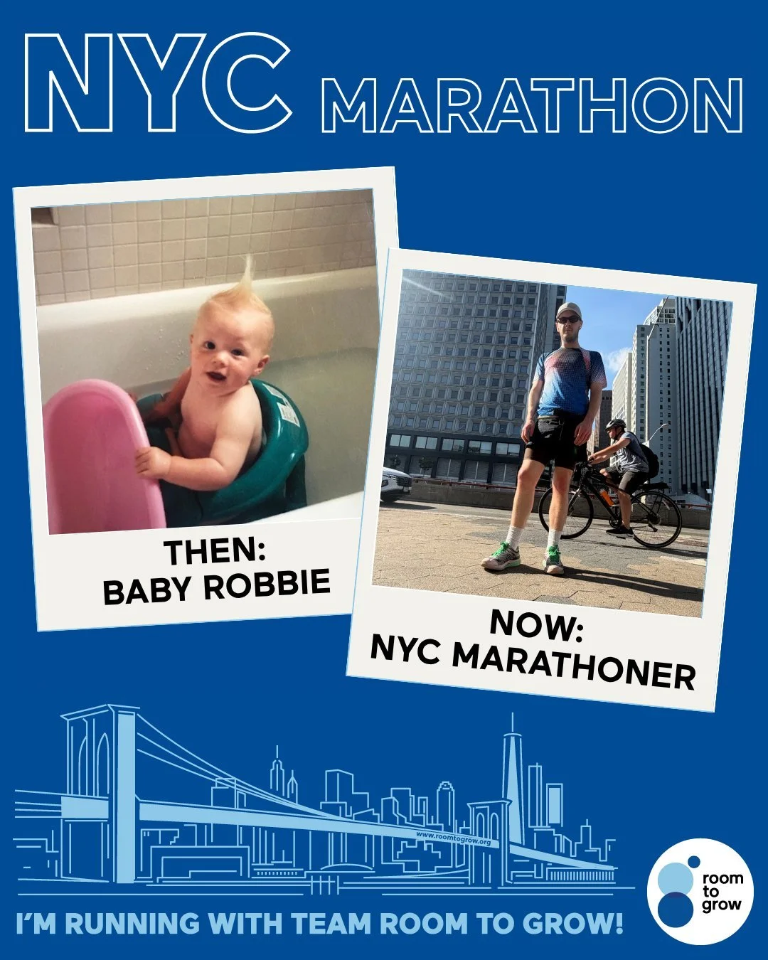 From baby steps to marathon miles! The same little ones grinning in these pictures grew up to be running 26.2 miles for the families they never met. 🏃&zwj;♀️🏃&zwj;♂️💙 Cheer on Team Room to Grow and help them cross the finish lines of their fundrai