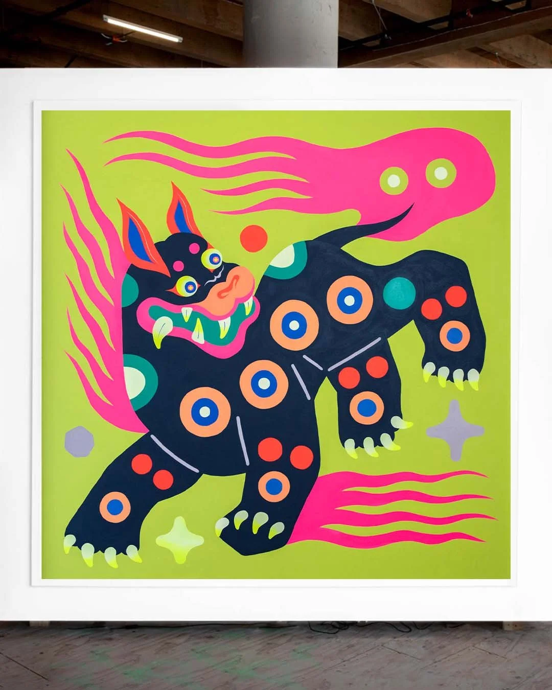 ARTXIV presents the original artwork 'Huodou' by Stevie Shao, 2022. Latex on Canvas. 84” x 84”. Created during 'Forest For The Trees' in Seattle, WA