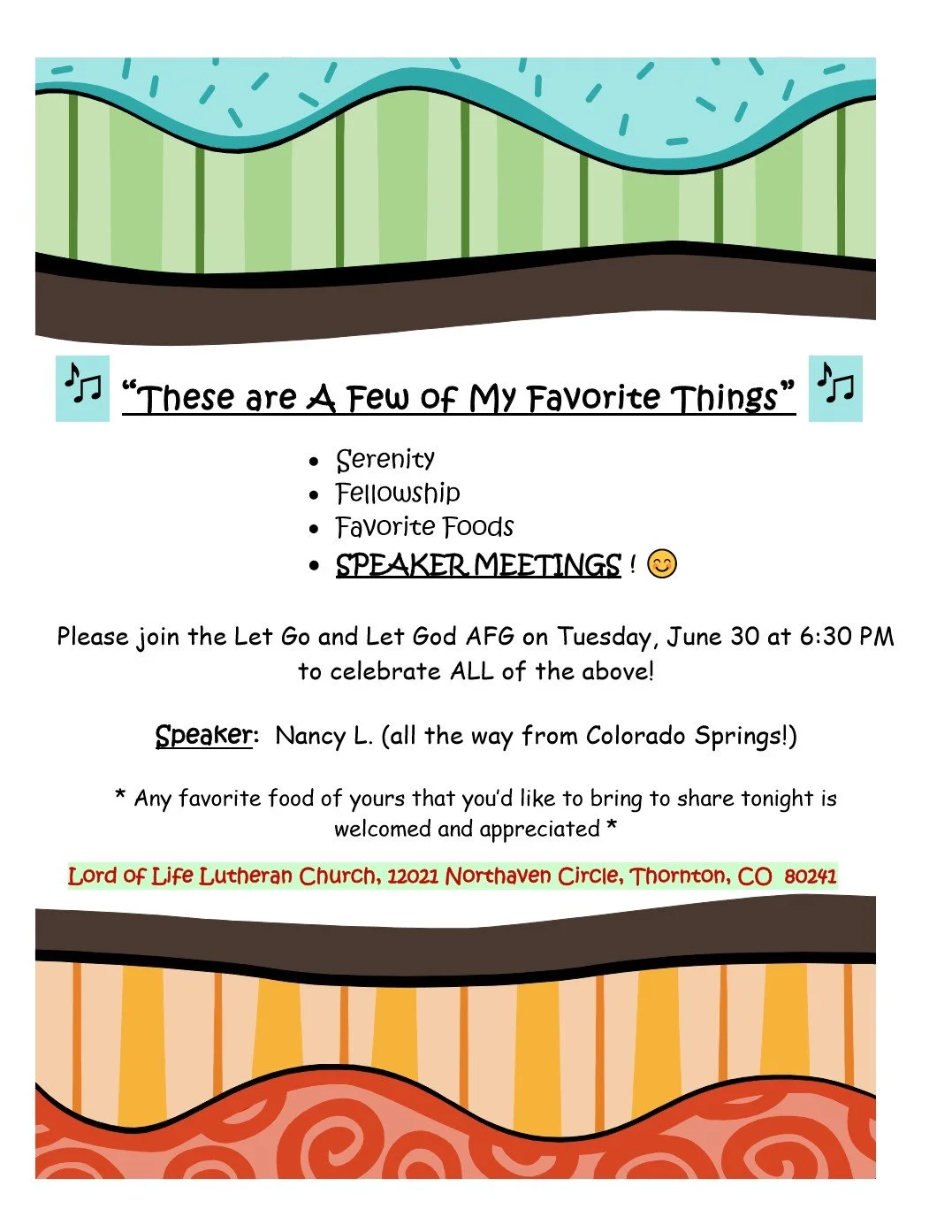 These are a few of my favorite things! 5th Tuesday Speaker Meeting