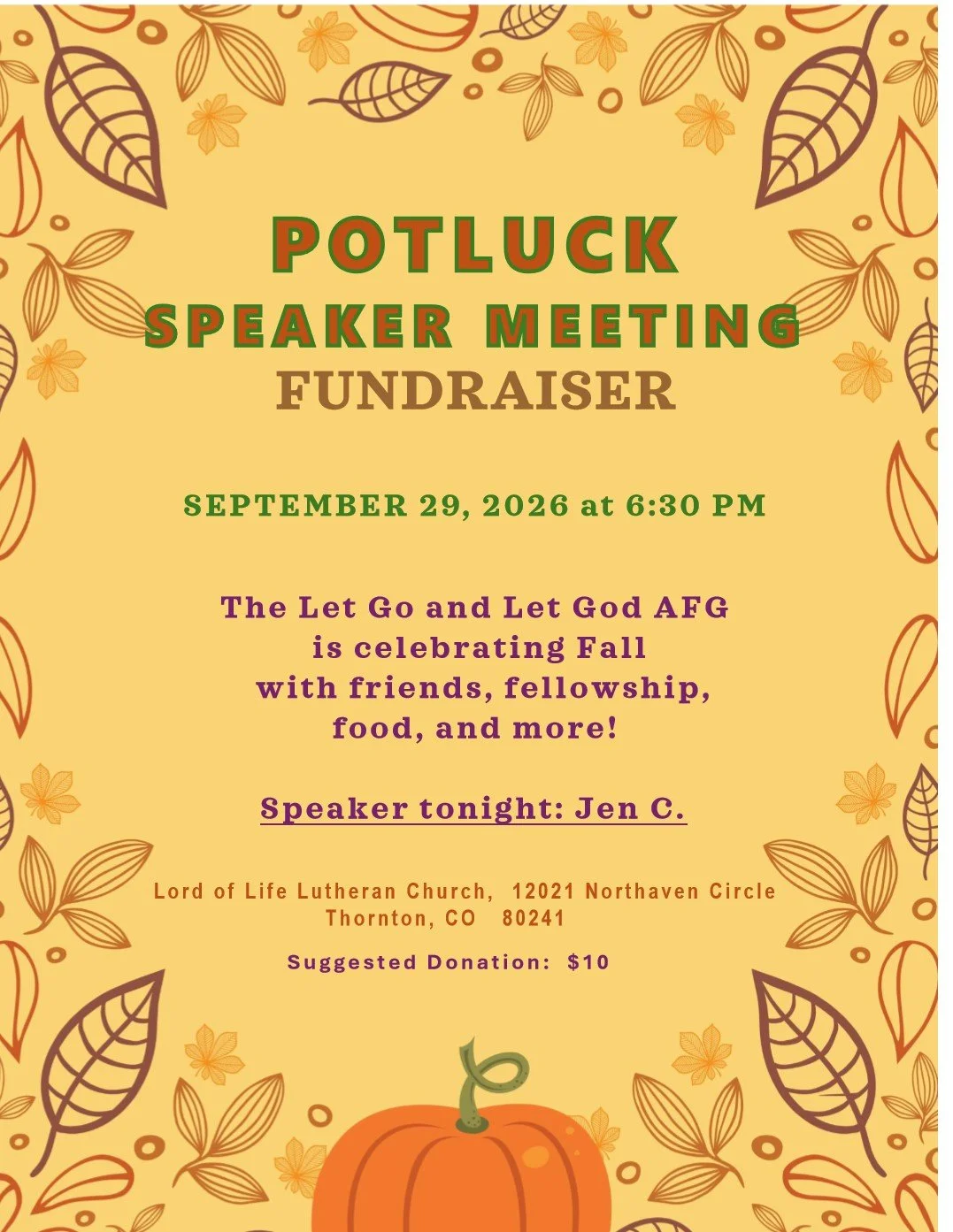 Fifth Tuesday Speaker and Potluck