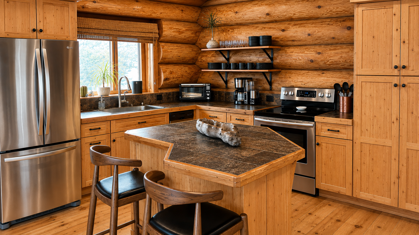Full kitchen with range, dishwasher and full size refrigerator