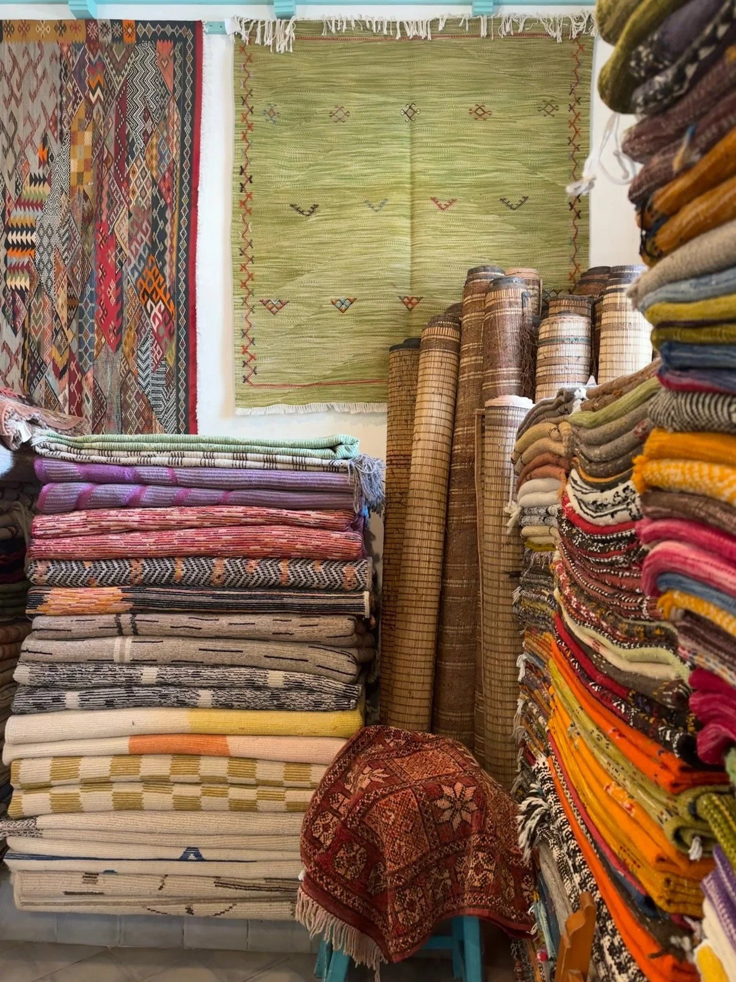 The most beautiful rug shop @bazaar.omar in the Moroccan seaside town of Asilah. Omar is kind and knowledgeable with a passion for exquisite rugs and an astounding collection of new and antique pieces. I walked in with zero intentions of buying anyth