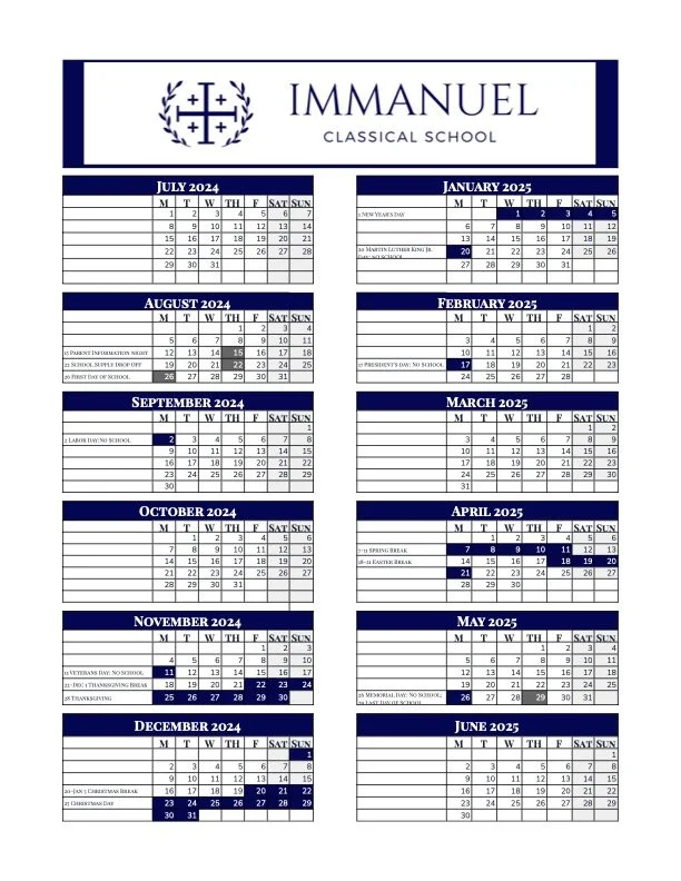 Calendar — Immanuel Classical School