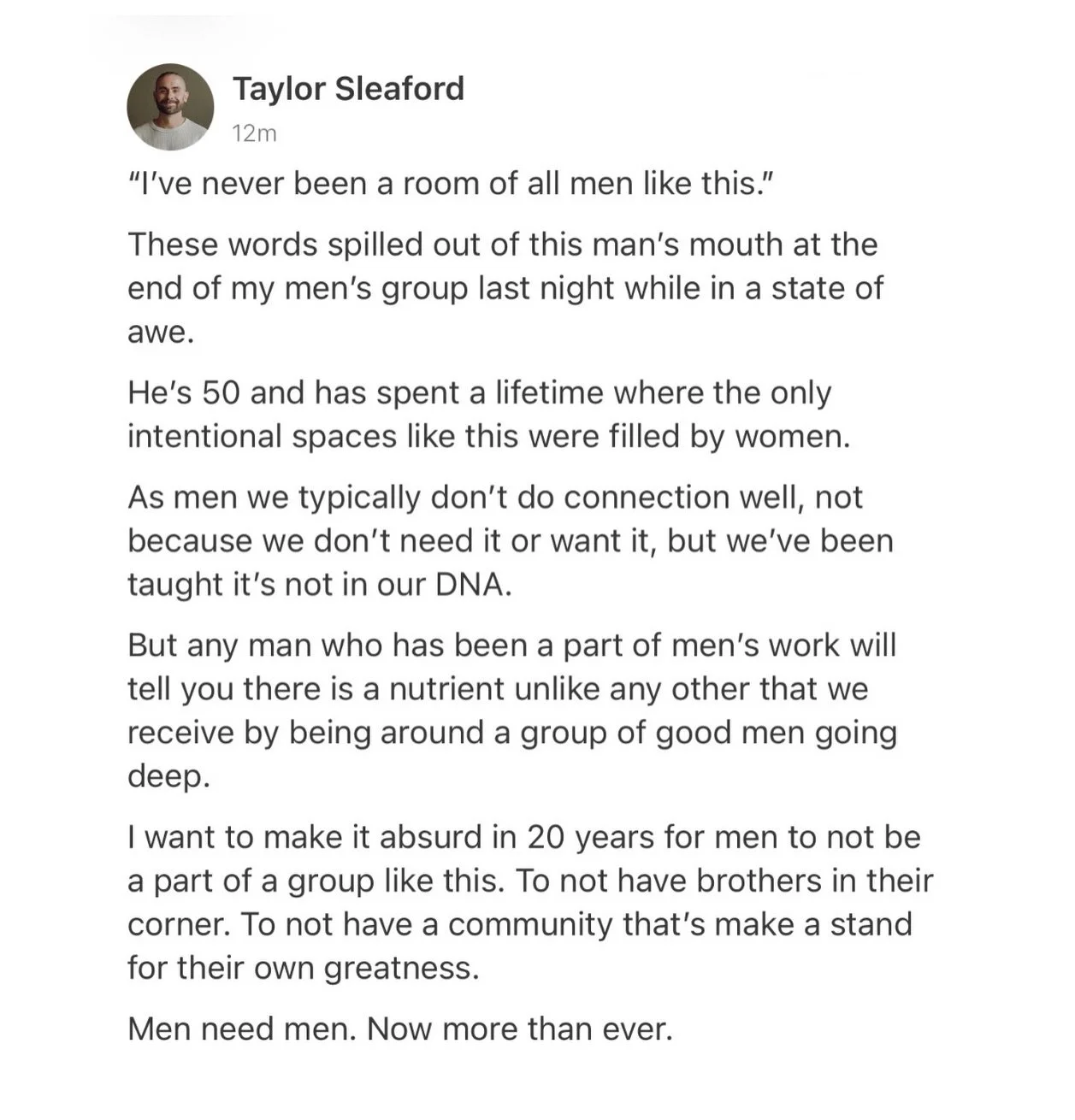 Men need men, now more than ever.