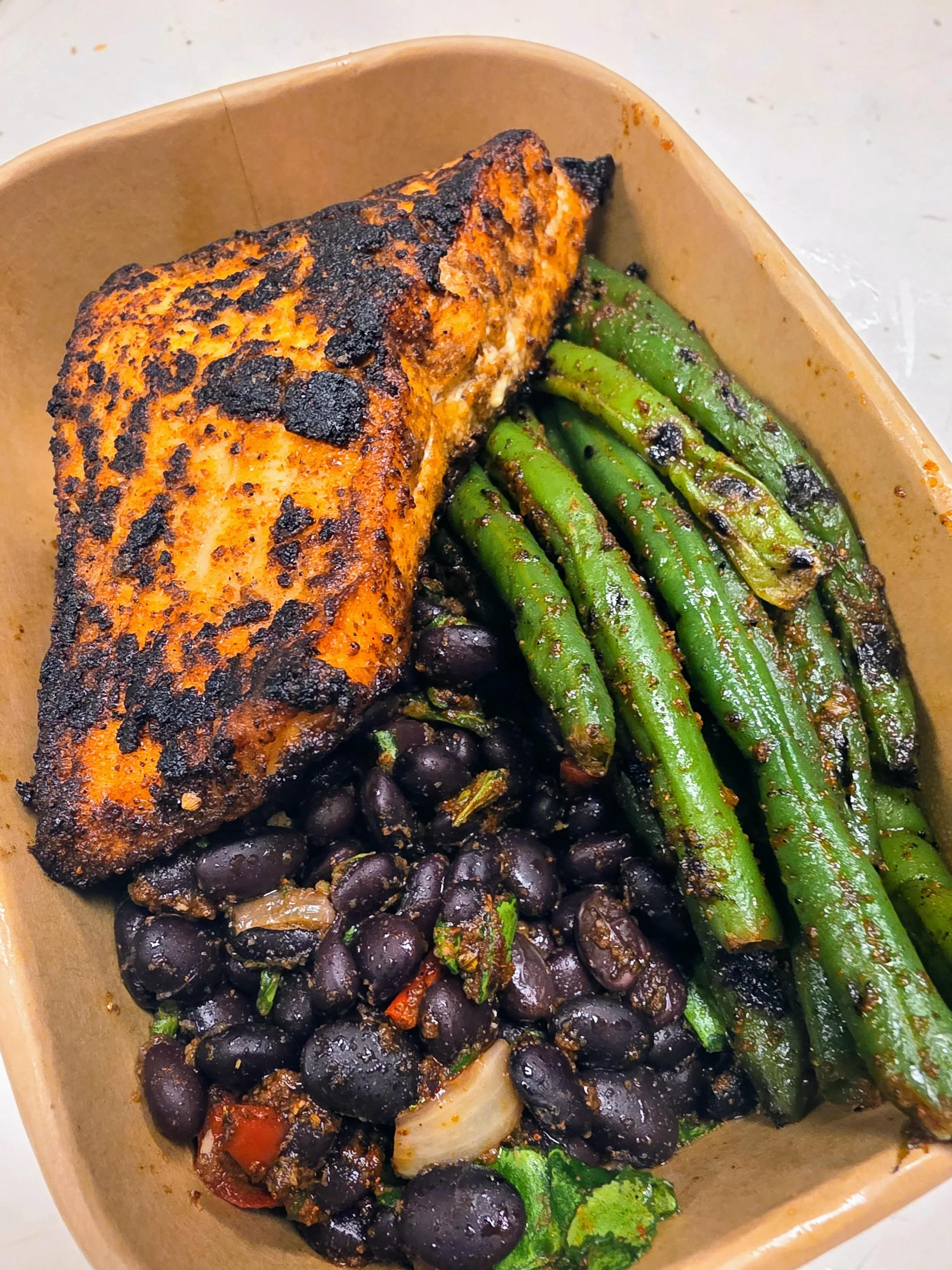 SW Blackened Salmon w' Black beans and Green Beans