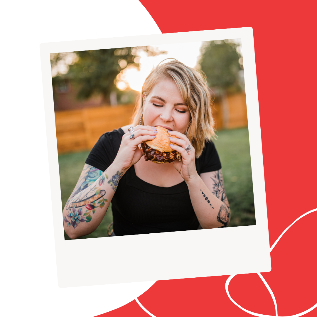 social media post with polaroid of girl eating a burger