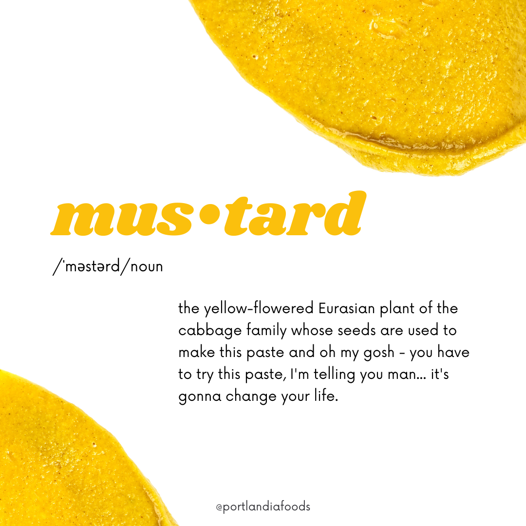 social media post about mustard designed by bishop content studio for portlandia foods in portland oregon