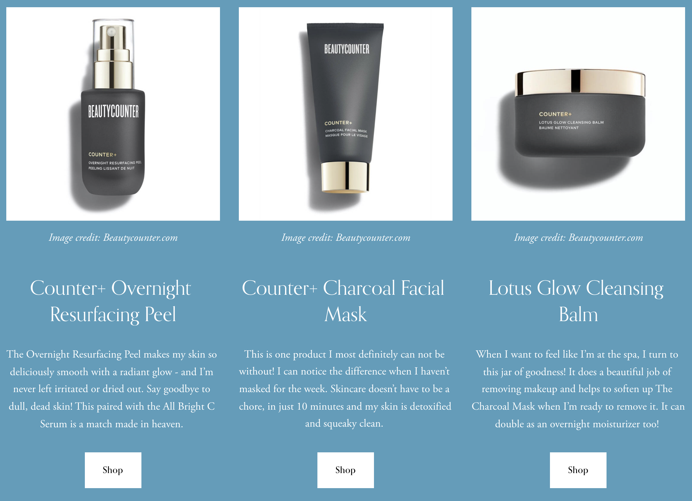 selling beauty counter products on personal website design by bishop content studio