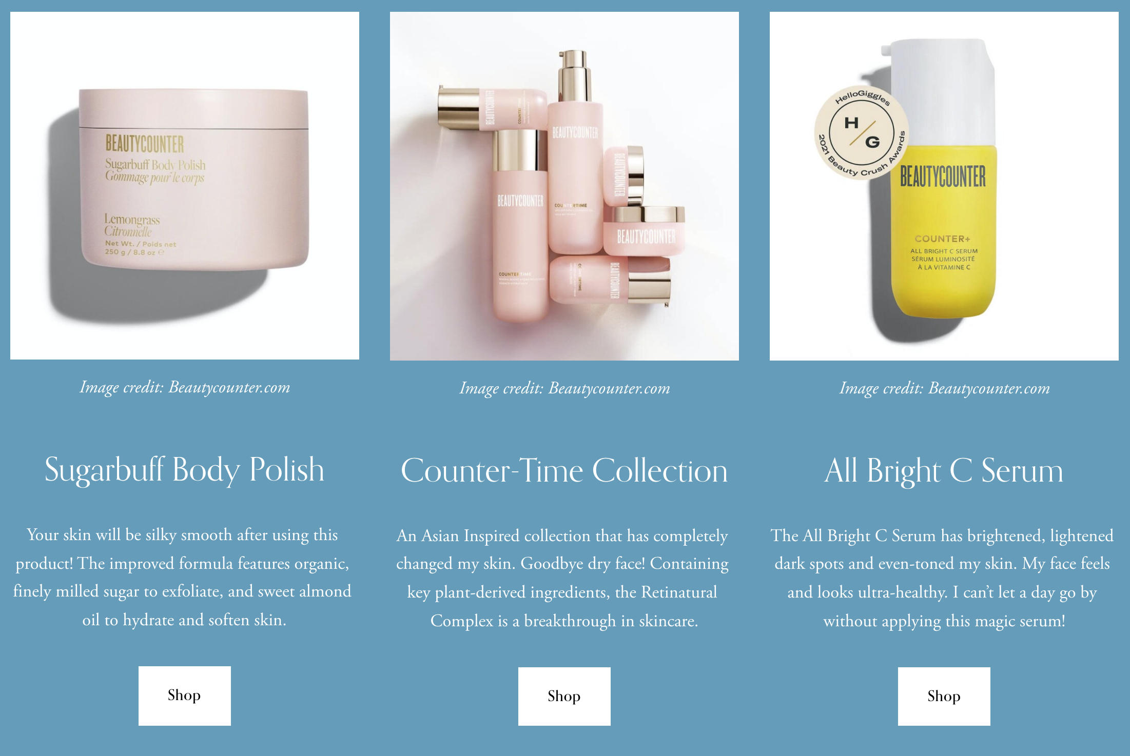 beauty counter online shopping website design by bishop content studio